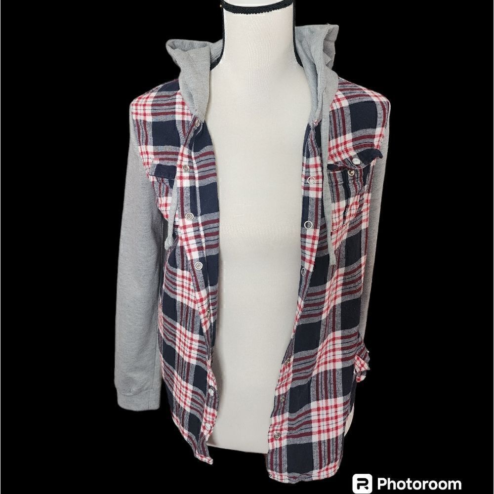 5/$25 Hooded plaid long sleeve button down